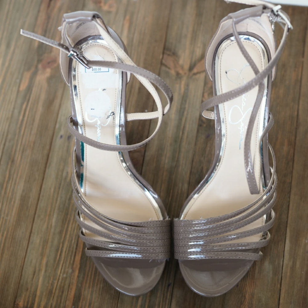 Brown open toes wedges